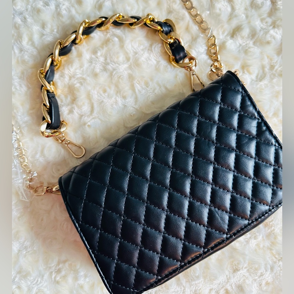 Urban Expressions Quilted Black Bag with Gold Details